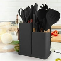 TEAFIRST Silicone Kitchen Cooking Utensils Set, 19 Pieces Utensil with Holder, Heat Resistant, Black