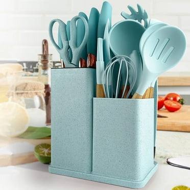 TEAFIRST Silicone Kitchen Cooking Utensils Set, 19 Pieces Utensil with Holder, Heat Resistant, Green