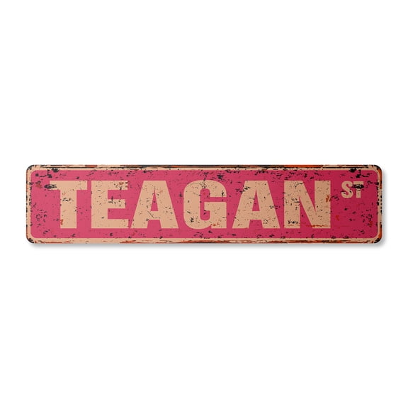 TEAGAN Vintage Plastic Street Sign Childrens Name Room Sign | Indoor/Outdoor | 18" Wide