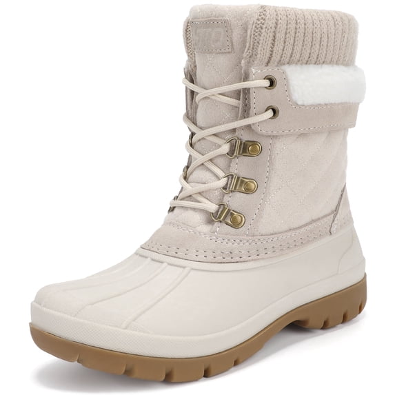 Women's Duck Boots Waterproof Winter Snow Boot Beige White US/9