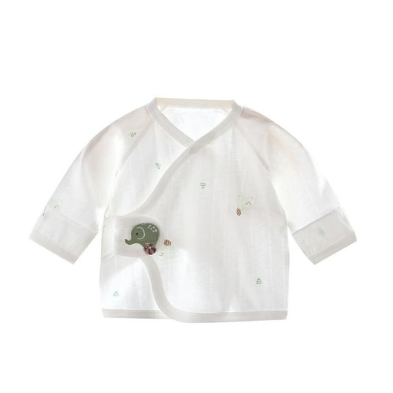 TEAJOPSUU 0-3M Preemie Newborn Baby Side Snap Shirt Cotton Boy Girl Unisex Underwear Cute Printed Short Sleeve Wrap Around Kimono Tees Pajama Tops K-White