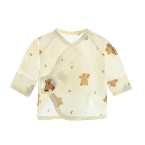 TEAJOPSUU 0-3M Preemie Newborn Baby Side Snap Shirt Cotton Boy Girl Unisex Underwear Cute Printed Short Sleeve Wrap Around Kimono Tees Pajama Tops S-Beige