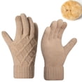 thumbnail image 1 of TEAJOPSUU 1 Pair Winter Knit Gloves for Women Touch Screen Elastic Thermal Warm Lining Gloves Elastic Cuff Gloves for Cold Weather E-Khaki, 1 of 3