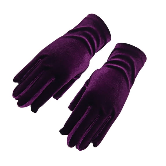 TEAJOPSUU 1 Pair Women Velvet Gloves Short Satin Gloves Winter Solid Color Thick Fleece Lined Gloves with Ribbed Cuffs for Wedding Party B-Purple