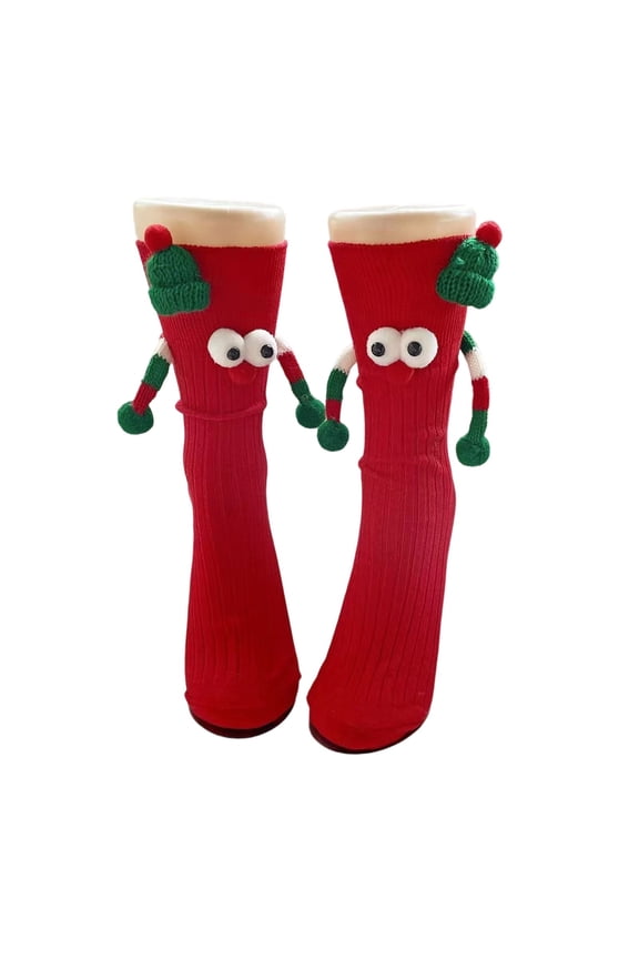 1 Pairs Magnetic Hands Holding Socks Cute Couple Matching Socks Xmas Gifts Silly Fashion Socks for Birthday Anniversaries Men Women Friends B-Red