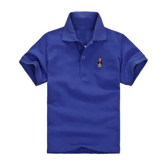 TEAJOPSUU 2-12Y Boys Short Sleeve Shirt Soft Button Down T Shirt Moisture Wicking Sport Tee Shirts for Toddler Baby Tween Boys Summer Button Up Shirts Dark Blue