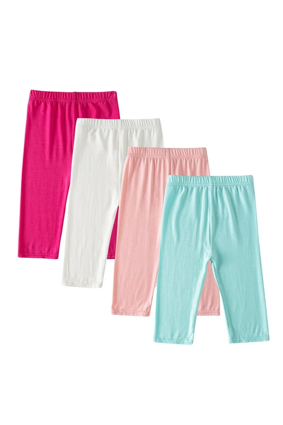 2-13Y Girls Capri Leggings 4 Pack Stretchy Cropped Tights Soft Yoga Pants for Kids Teens Leisure Wear B-Multicolor