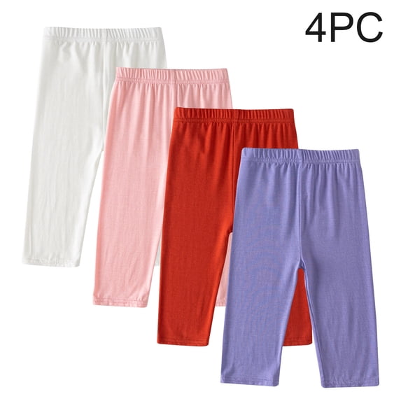 TEAJOPSUU 2-13Y Girls Capri Leggings 4 Pack Stretchy Cropped Tights Soft Yoga Pants for Kids Teens Leisure Wear,White,Pink,Red,Purple