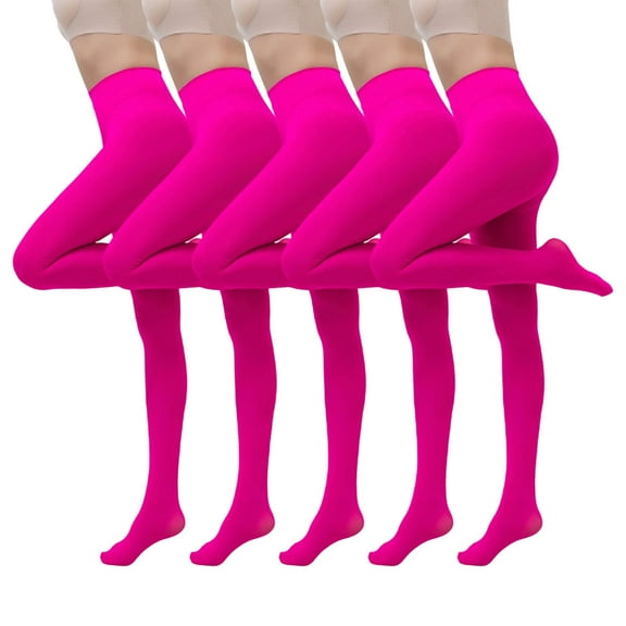 TEAJOPSUU 2/3/5PC Women Seamless Leggings Warm Opaque Tights Solid Colored Microfiber Footed Pantyhose H-Hot Pink