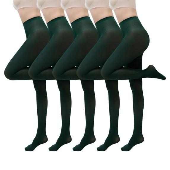 TEAJOPSUU 2/3/5PC Women Seamless Leggings Warm Opaque Tights Solid Colored Microfiber Footed Pantyhose I-Olive Green