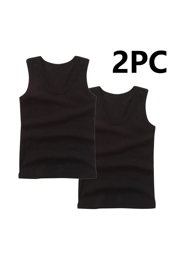 2 Pack Kids Tank Tops Unisex Boys Girls Ribbed Round Neck Sleeveless Workout Shirt Summer Solid Color Basic Tops 2-14 Years Black