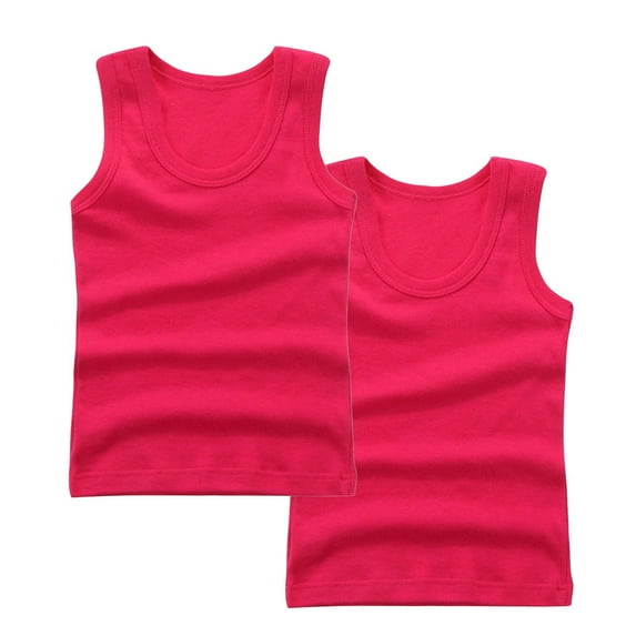 TEAJOPSUU 2 Pack Kids Tank Tops Unisex Boys Girls Ribbed Round Neck Sleeveless Workout Shirt Summer Solid Color Basic Tops 2-14 Years Hot Pink
