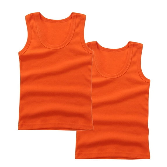 TEAJOPSUU 2 Pack Kids Tank Tops Unisex Boys Girls Ribbed Round Neck Sleeveless Workout Shirt Summer Solid Color Basic Tops 2-14 Years Orange