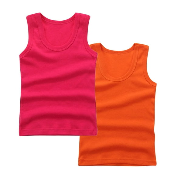 TEAJOPSUU 2 Pack Tank Tops for Unisex Kids Summer Loose Sleeveless T Shirt for Boys Girls Lightweight Soft Round Neck Shirt Hot Pink