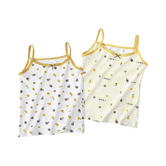 TEAJOPSUU 2PC Girls Tank Top Cozy Cotton Camisole Sleeveless Spaghetti Straps Printed Tops Casual Cami Undershirts C-Yellow
