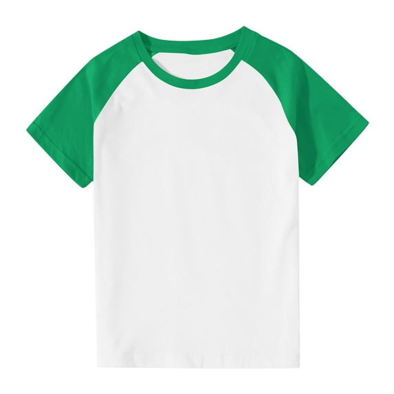 TEAJOPSUU 3-15 Years Boys Girls T Shirt Casual Raglan Sleeve for Kids Tees Comfy Short Sleeve Crew Neck Tunic Top Cute Color Blocked Basic Tee Shirt for Children Tween B-Green