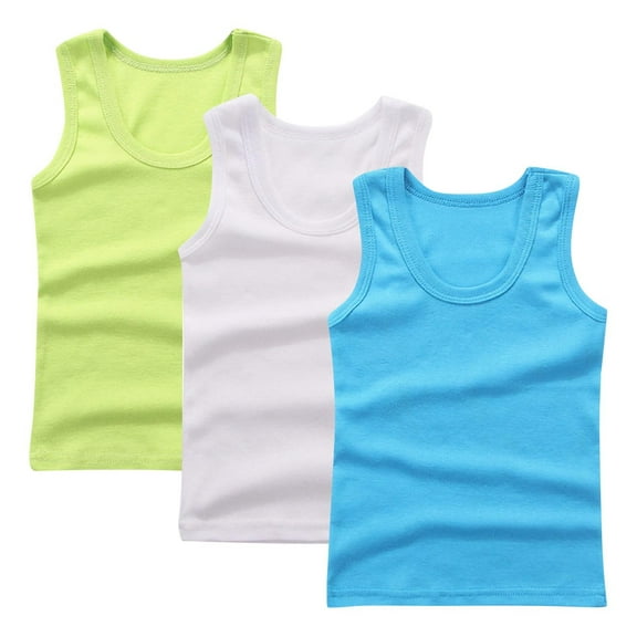 TEAJOPSUU 3 Pack Girls' Soft Cotton Tank Tops Summer Crew Neck Sleeveless Shirts Casual Base Shirt Tee Tops for Kids 2-14 Years Dark Blue