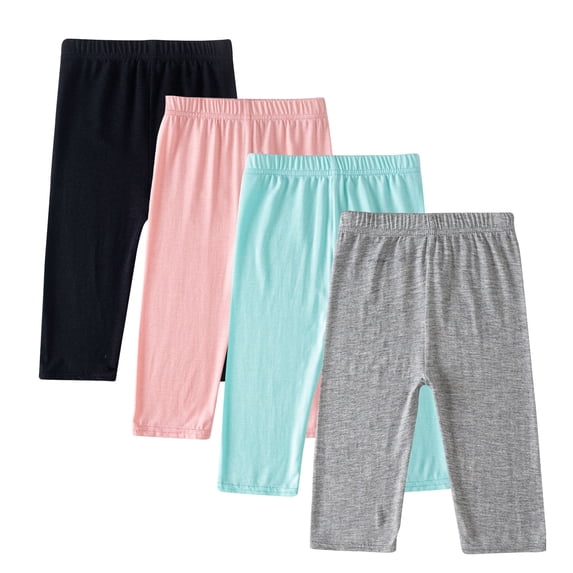 TEAJOPSUU 4 Pack 2-13Y Girls Capri Leggings Stretchy Modal Summer Cropped Pants Soft Tight Yoga Pants for Kids Teens Daily Wear Clothing B-Black