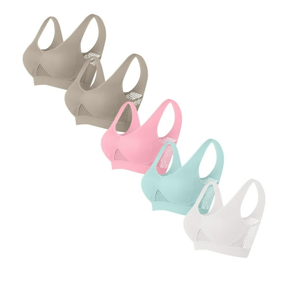 TEAJOPSUU 5 Pack Sports Bras for Women High Support Eyelet Workout Bra Push Up Wireless Bras for Women Wide Strap Bras for Yoga B-Light Blue
