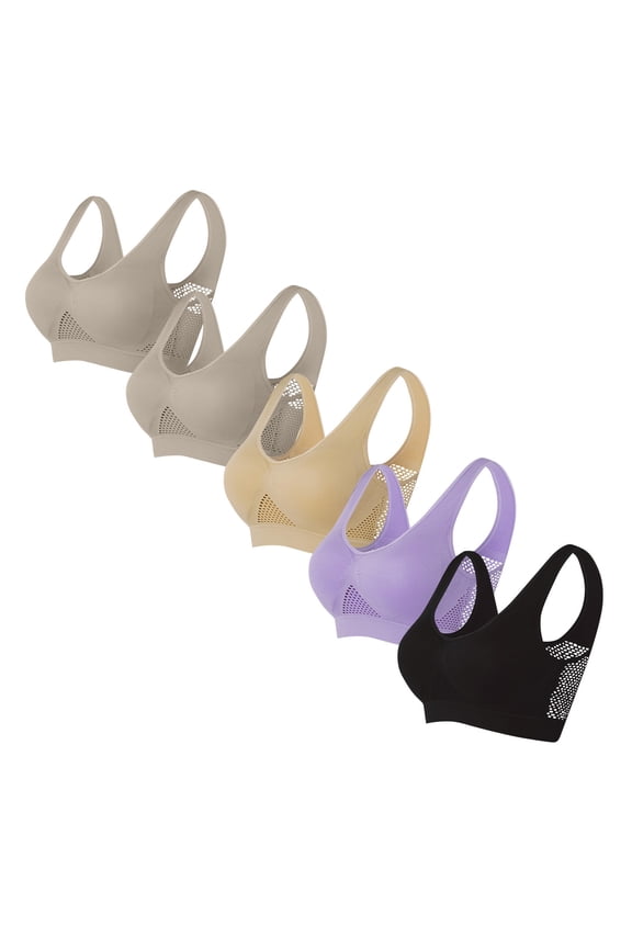 5 Pack Sports Bras for Women High Support Eyelet Workout Bra Push Up Wireless Bras for Women Wide Strap Bras for Yoga C-Purple