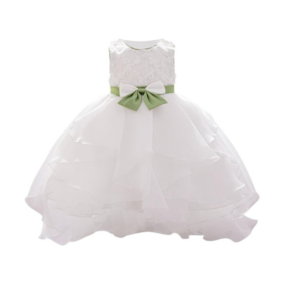 TEAJOPSUU 6M-3Y Baby Girls Christening Dress Round Neck Sleeveless Tailcoat Skirt Embroidered Lace High Low Princess Dresses Wedding Birthday Pageant Tutu Gown D-White