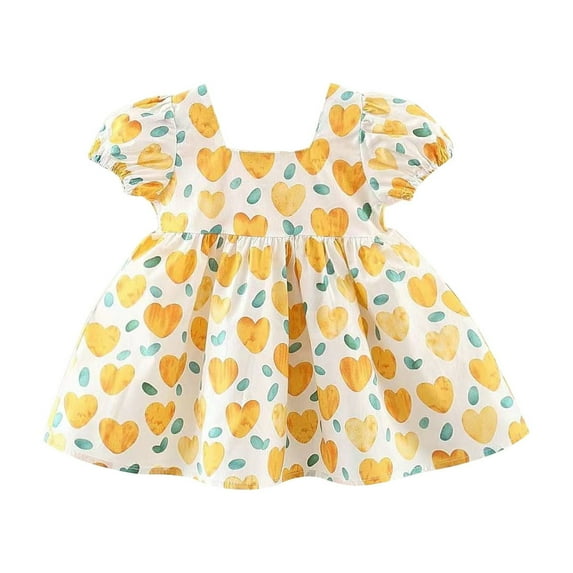 TEAJOPSUU Baby Girl Dress Infant Toddler Dress Summer Puff Sleeve Floral Print Dress Summer Princess Party Dresses 6M-3Y D-Yellow