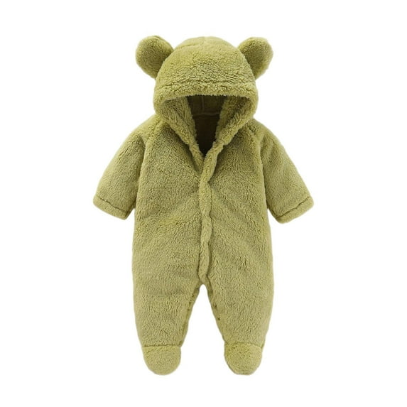 TEAJOPSUU Baby Girls Boys Bear Fleece Outfit Newborn Fluffy Footie Jumpsuit Winter Onesie Snowsuit Button Down Warm Hooded Romper Jumpsuit A-Green