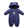 thumbnail image 1 of TEAJOPSUU Baby Girls Boys Clothes Baby 2 Zipper Closure Rompers Newborn Thick Fleece Snowsuit Winter Onesie Solid Warm Ear Hooded Romper Jumpsuit Outfits Dark Blue, 1 of 4