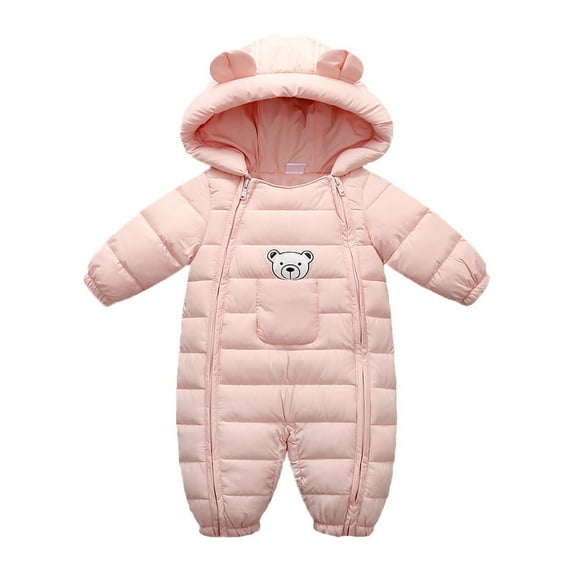 TEAJOPSUU Baby Girls Boys Clothes Baby 2 Zipper Closure Rompers Newborn Thick Fleece Snowsuit Winter Onesie Solid Warm Ear Hooded Romper Jumpsuit Outfits Pink