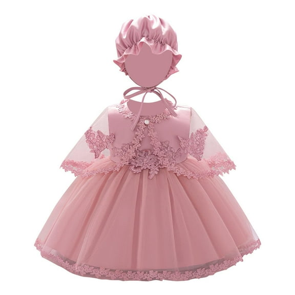 TEAJOPSUU Baby Girls Tulle Tutu Skirt Set Sleeveless Flower Applique Round Neck Princess Dress with Hat and Tulle Shawl 3 Piece Birthday Party Set Pink