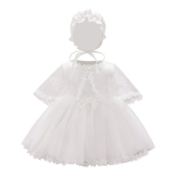 TEAJOPSUU Baby Girls Tulle Tutu Skirt Set Sleeveless Flower Applique Round Neck Princess Dress with Hat and Tulle Shawl 3 Piece Birthday Party Set White