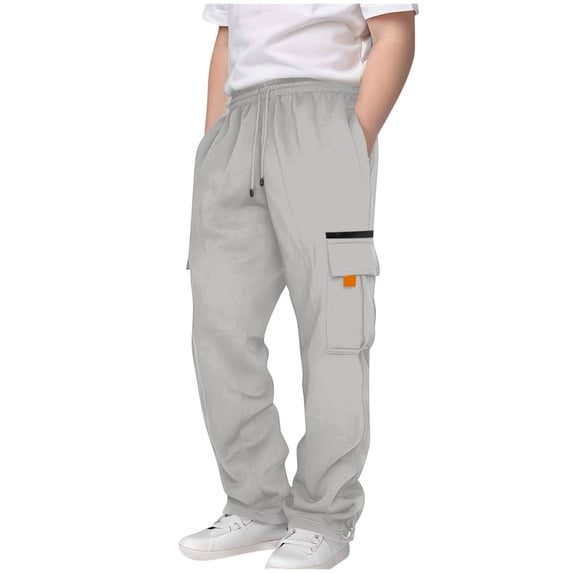 TEAJOPSUU Boy Cargo Sweatpants Kids Active Athletic Workout Jogger Pants with Cargo Pockets Drawstring Elastic Waistband Running Pants C-Gray