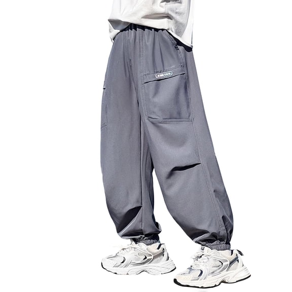 TEAJOPSUU Boy'S Ice Silk Cargo Pants Casual Quick Dry Work Pants Lightweight Hiking Climbing Pull-On Cargo Pants with Multi Pockets 6-16Y B-Dark Gray