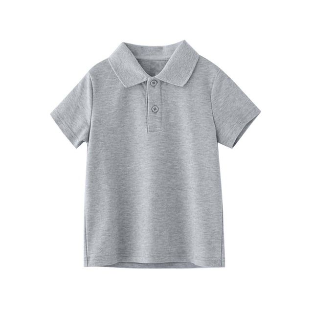 TEAJOPSUU Boys And Girls Short Sleeve Shirt Kids School Uniform Solid Color Turndown Collar Moisture Wicking Active Shirt,A-Gray