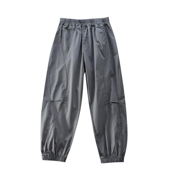 TEAJOPSUU Boys Cargo Pants Wide Leg Streetwear Kids Pants Elastic Waist Lightweight Outdoor Jogger Pants with Pockets 4-14 Years C-Gray