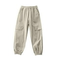 thumbnail image 1 of TEAJOPSUU Boys Cargo Pants Wide Leg Streetwear Kids Pants Elastic Waist Lightweight Outdoor Jogger Pants with Pockets 4-14 Years D-Khaki, 1 of 4