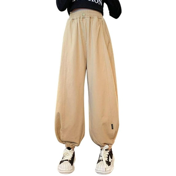 TEAJOPSUU Boys' Closed Bottom Workout Pants Summer Loose Fit Jogger Pants Kids Tween Teen Wide Leg Lightweight Pull-On Pants D-Khaki