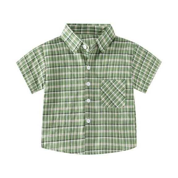 TEAJOPSUU Boys' Girl' Plaid Button Down Shirts Summer Short Sleeve Tshirt with Pocket Toddler Kids Unisex Casual Preppy Lapel Blouse Tops Green