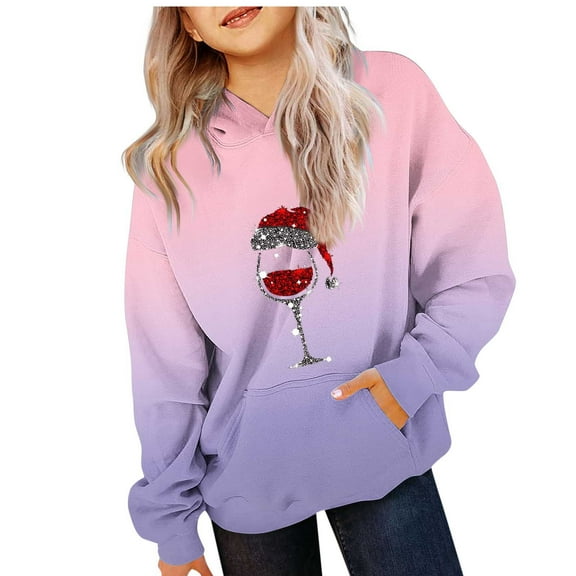 TEAJOPSUU Boys Girls Christmas Sweatshirts Kids Cute Xmas Long Sleeve Pullover Cute Glass Pattern Crew Neck Truck Shirts Tops 4-14 Years A-Pink