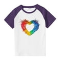 thumbnail image 1 of TEAJOPSUU Boys Girls Crew Neck Shirts Kids Tween Color Blocked Short Sleeve Top Casual Summer Soft Raglan Tees Cute Rainbow Heart Blouse 3-15 Years B-Purple, 1 of 4