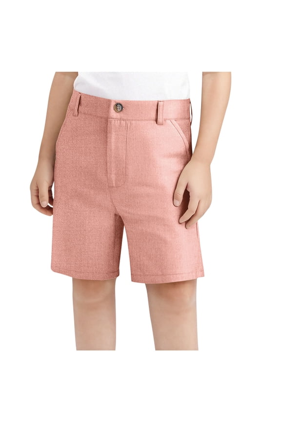 Boys Girls Dress Shorts Stretch School Uniform Clothes Elastic Waist Kids Flat Front Preppy Chino Shorts with Pockets Pockets B-Pink