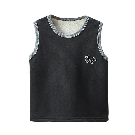 TEAJOPSUU Boys' Girls' Fleece Lined Tank Tops with Contrast Trim Cotton Scoop Neck Tank Tops for Kids Fall Winter Sleeveless Warm Undershirts Black