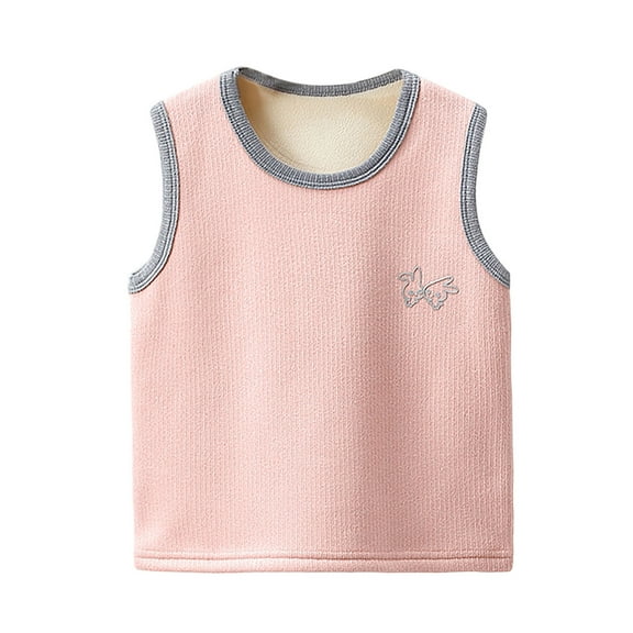 TEAJOPSUU Boys' Girls' Fleece Lined Tank Tops with Contrast Trim Cotton Scoop Neck Tank Tops for Kids Fall Winter Sleeveless Warm Undershirts Pink