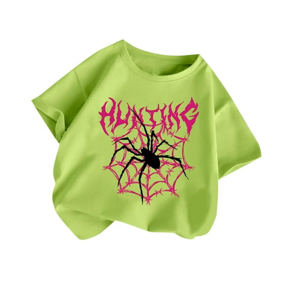TEAJOPSUU Boys' Girls' Graphic Tee Summer Round Neck Short Sleeve T-Shirt Cotton Casual Cute Spider Printed Tops Sizes 2-14Y & Plus Mint Green