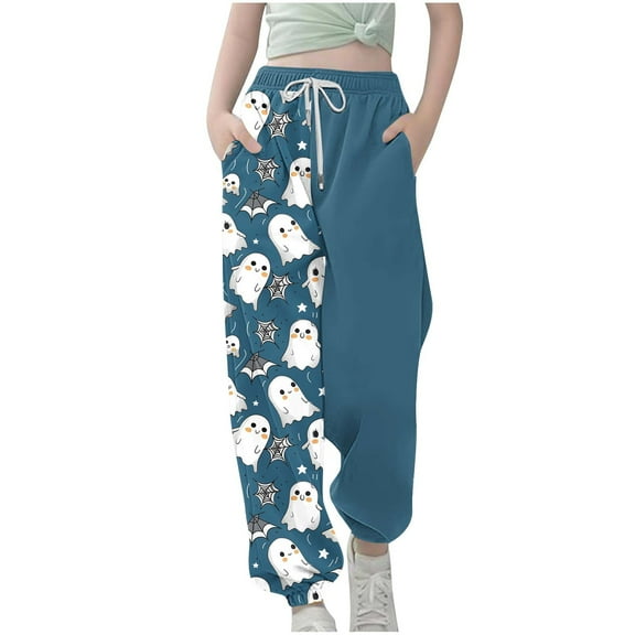 TEAJOPSUU Boys Girls Halloween Sweatpants Kids Losoe Joggers with Pocket Drawstring Elastic Waist Athletic Trousers Kids Fall Clothes Size 3-13 Years A-Blue