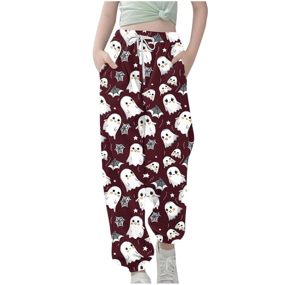 TEAJOPSUU Boys Girls Halloween Sweatpants Kids Losoe Joggers with Pocket Drawstring Elastic Waist Athletic Trousers Kids Fall Clothes Size 3-13 Years B-Burgundy
