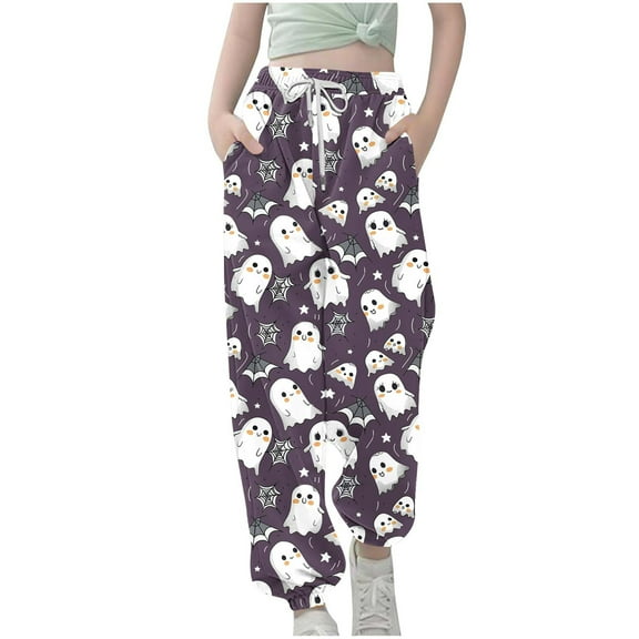 TEAJOPSUU Boys Girls Halloween Sweatpants Kids Losoe Joggers with Pocket Drawstring Elastic Waist Athletic Trousers Kids Fall Clothes Size 3-13 Years B-Purple