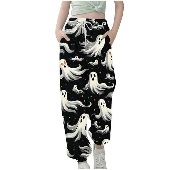 TEAJOPSUU Boys Girls Halloween Sweatpants Kids Losoe Joggers with Pocket Drawstring Elastic Waist Athletic Trousers Kids Fall Clothes Size 3-13 Years D-Multicolor