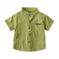 thumbnail image 1 of TEAJOPSUU Boys Girls Hawaiian Button Down Shirts Kids Short Sleeve Cute Printed T Shirts Summer Loose Casual Stand Collar Shirt 2-10 Years B-Green, 1 of 3
