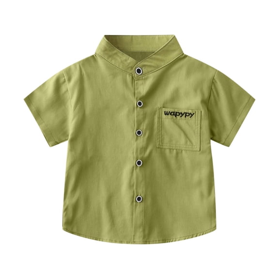 TEAJOPSUU Boys Girls Hawaiian Button Down Shirts Kids Short Sleeve Cute Printed T Shirts Summer Loose Casual Stand Collar Shirt 2-10 Years B-Green